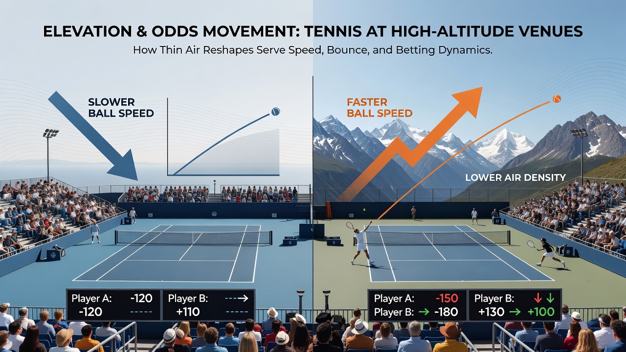 Bookmaker odds board displaying tennis match lines with altitude adjustments highlighted